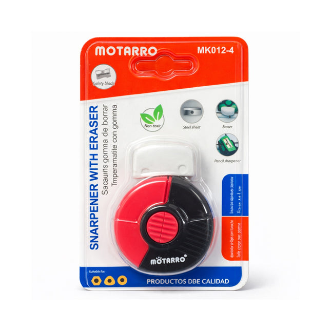 Motarro sharpener with eraser packaging on a white background