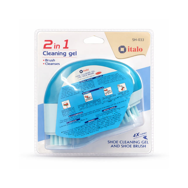 2-in-1 shoe cleaning gel and brush set in packaging with italo branding.