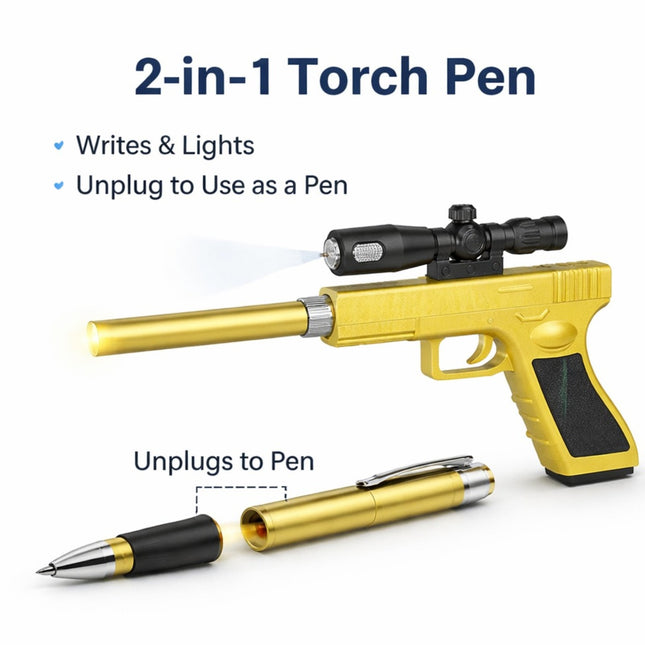 2-in-1 Torch Pen with writing and lighting functions on a white background