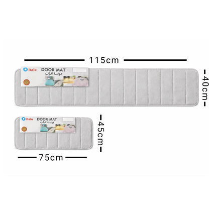 Gray door mat with measurements on a white background
