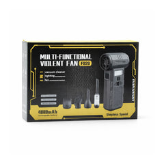 Multifunctional violent fan packaging with text and images on a white background