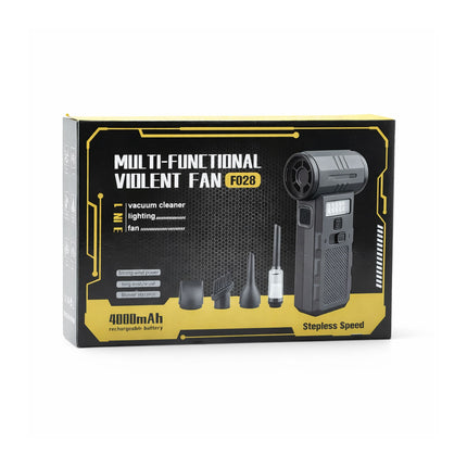 Multifunctional violent fan packaging with text and images on a white background