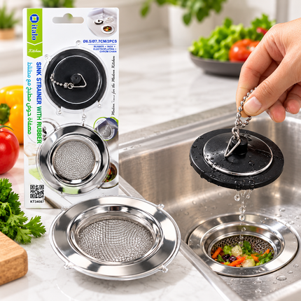 Italo Sink Strainer With Rubber Plug 6.5*/7.7 cm 2 piece KT-34087