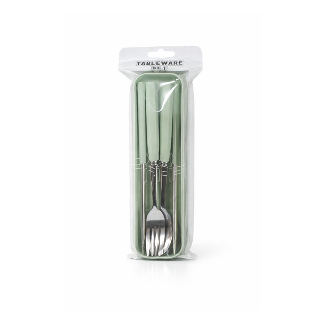 Packaged cutlery set with a fork and knife on a white background
