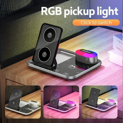 Wireless charging pad with RGB pickup light on a desk