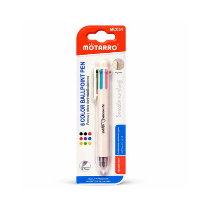 MOTARRO 6-color ballpoint pen set in packaging on a white background