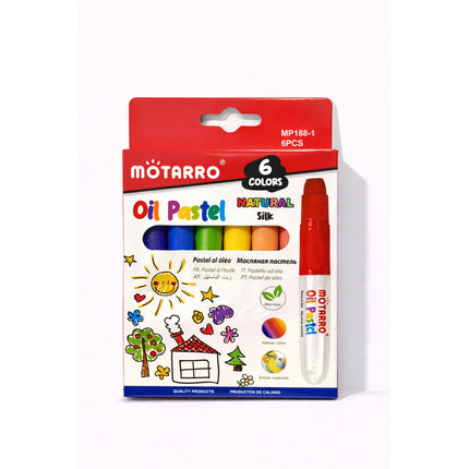 Motarro oil pastel set packaging with six colors on a white background