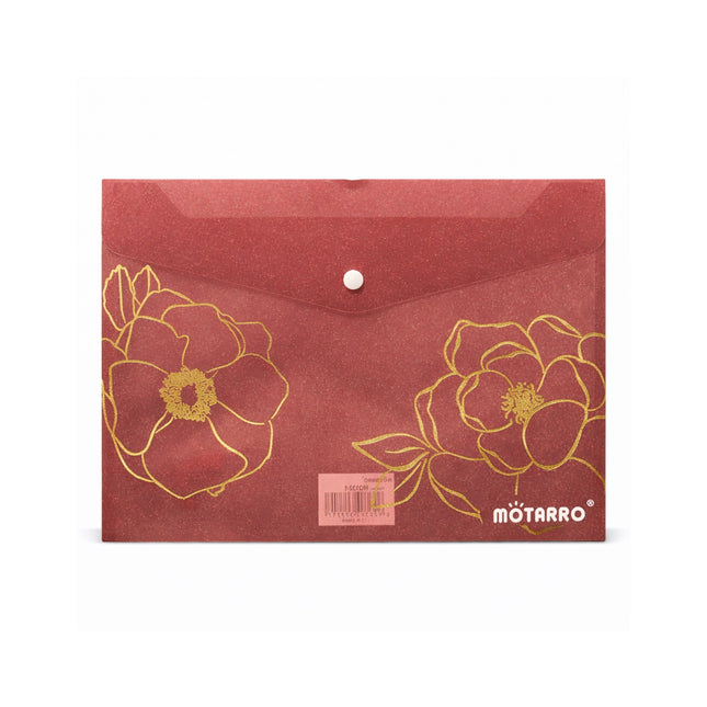 Red envelope with gold floral designs and 'Motarro' branding on a white background