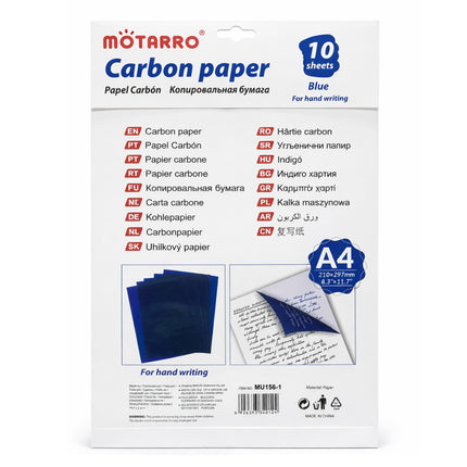 Mötarro carbon paper packaging with blue sheets on a white background