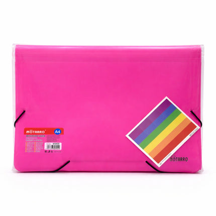 Pink file with a colorful label on a white background