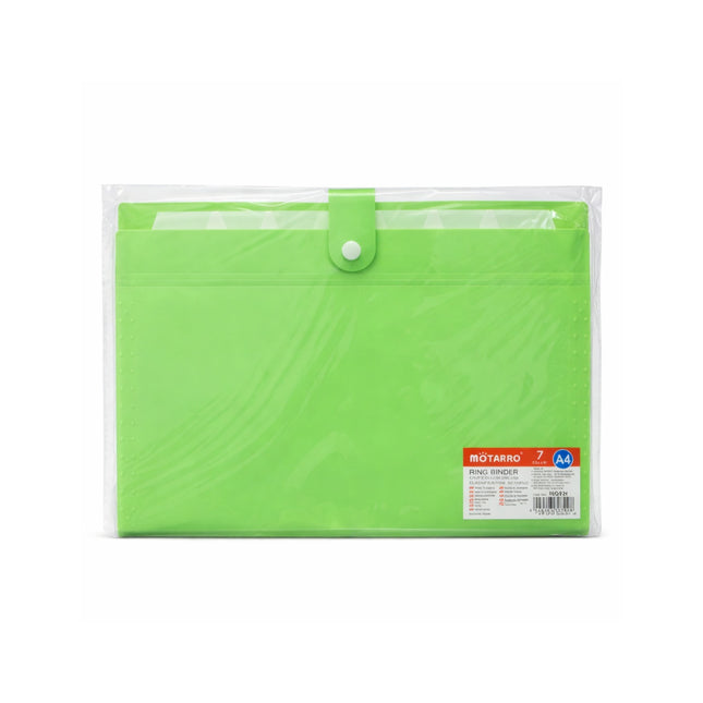 Green file folder with a clear plastic cover on a white background