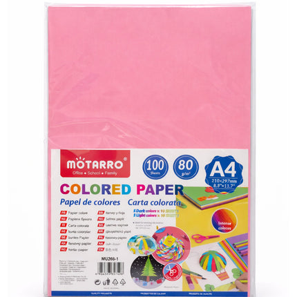 Package of Motarro colored paper with pink sheets on a white background