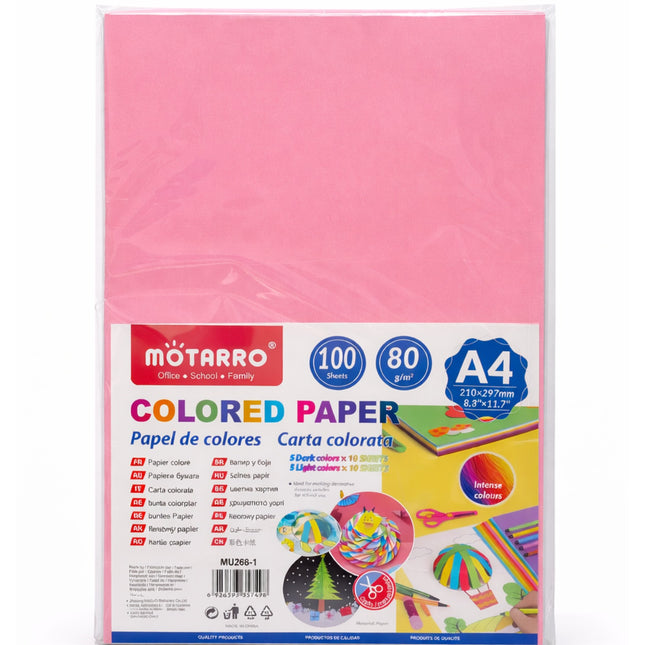 Package of Motarro colored paper with pink sheets on a white background