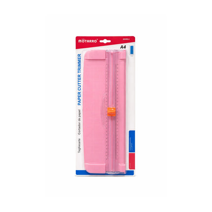 Pink paper cutter in packaging with Motarro branding on a white background