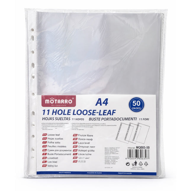 Moterarro A4 11 hole loose-leaf binder with 50 pages packaging on a white background