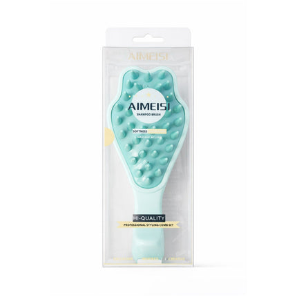 Aimeisi green hairbrush in packaging on a white background