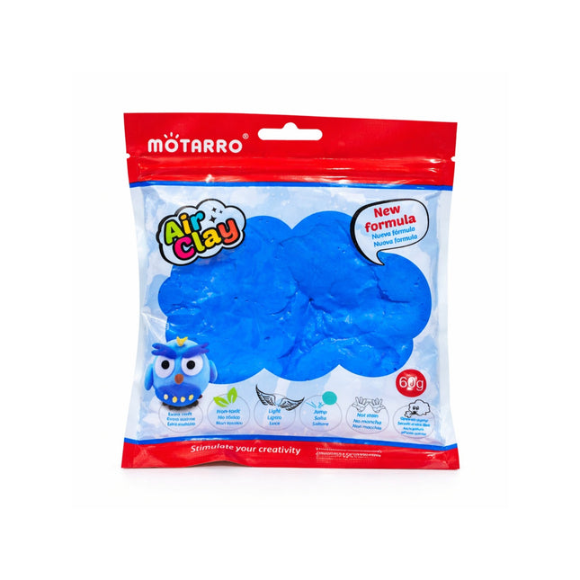 Package of Motarro Air Clay with blue modeling clay on a white background