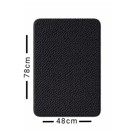 Black textured rectangular mat with measurements on a white background