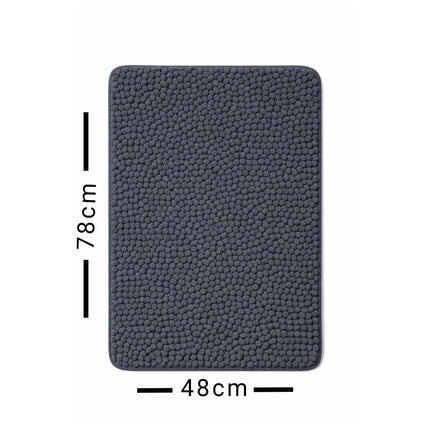 Gray textured rug with measurements on a white background