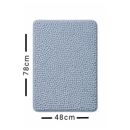 Blue textured rug with measurements on a white background