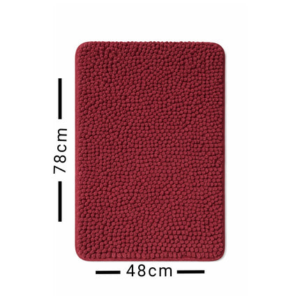 Red textured rug with measurements on a white background