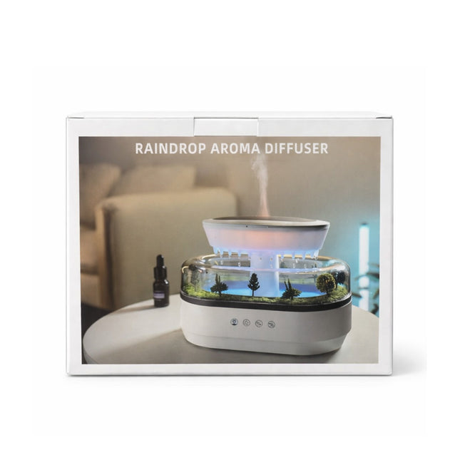 Raindrop Aroma Diffuser packaging with product image on a white background