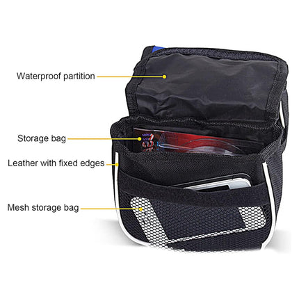 Black bag with labeled compartments on a white background