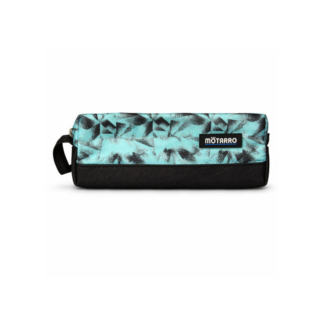 Teal and black patterned bag with 'mistarro' branding on a white background