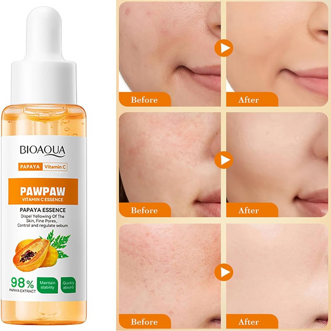 Before and After usage of BIOAQUA PAWPAW Vitamin C Essence
