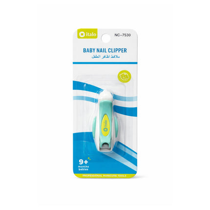 Baby nail clipper in packaging with blue and white design