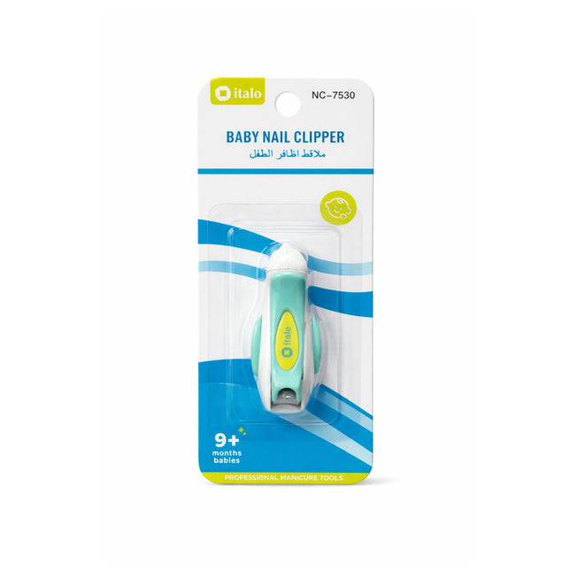 Baby nail clipper in packaging with blue and white design