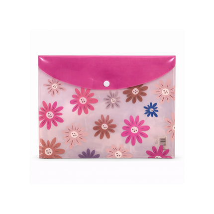 Floral patterned envelope with pink flap on a white background