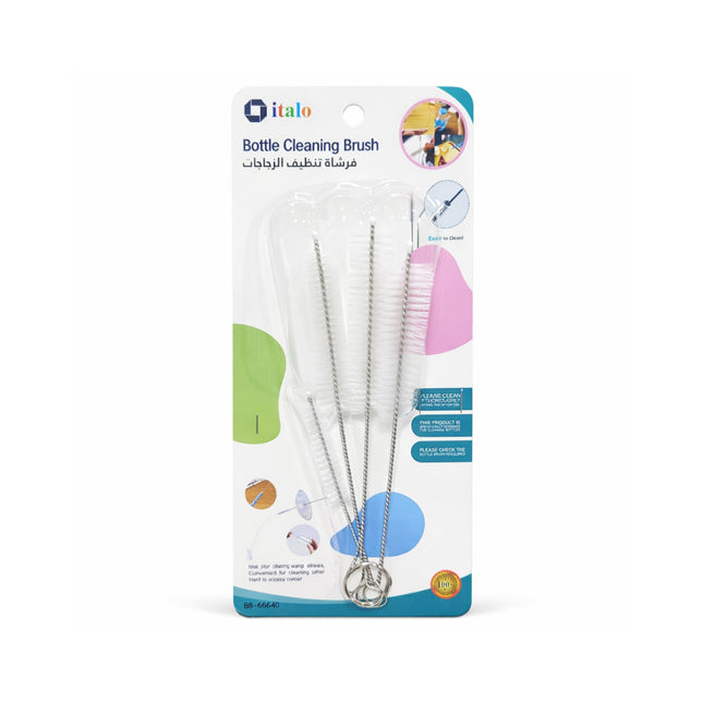 Bottle cleaning brush set with packaging on a white background