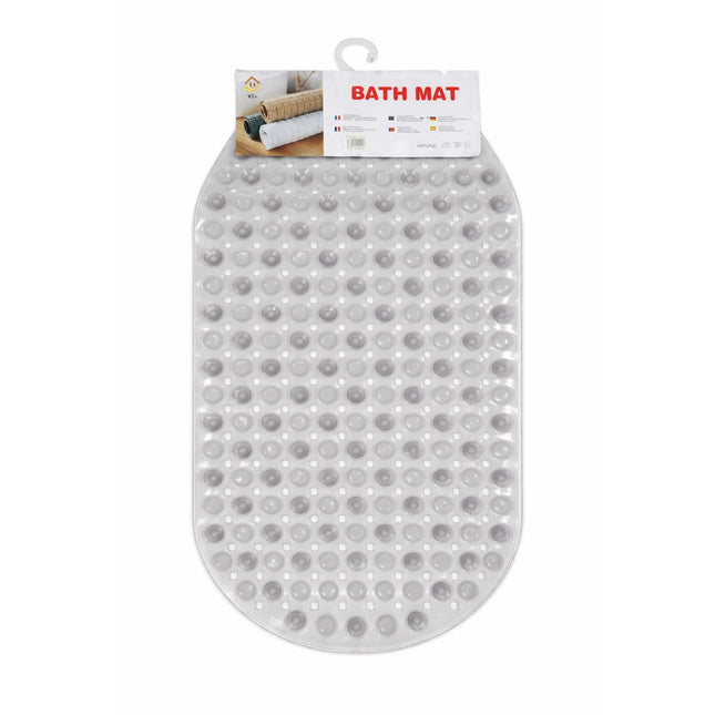 Gray bath mat with textured surface on a white background