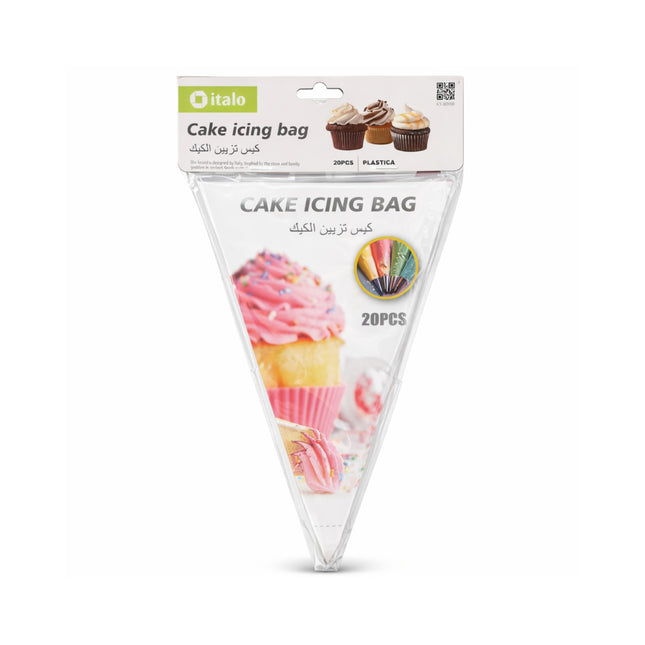 Package of cake icing bags with a clear bag showing a cupcake design on a white background.