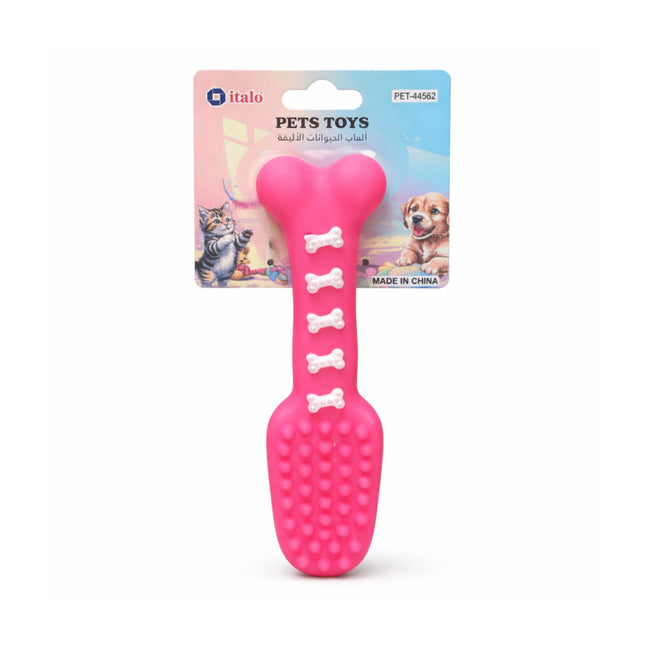 Pink pet toy with bone design on a white background, featuring 'itos' packaging.