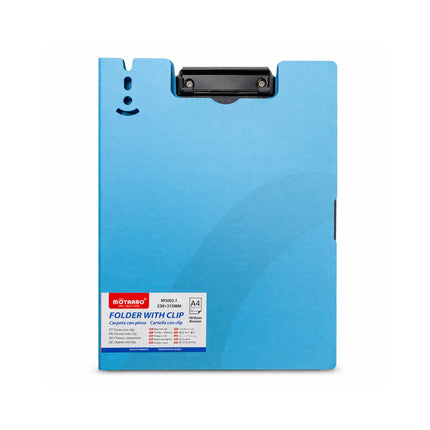 Blue folder with clip on a white background