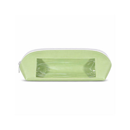 Light green rectangular pouch with a clear window on a white background