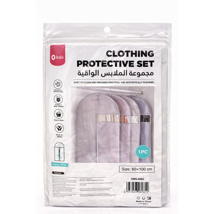 Clothing protective set packaging with clear plastic cover on a white background