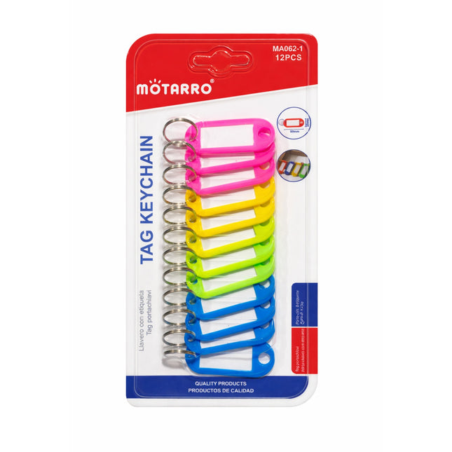 Packaged colorful keychains with spring mechanism on a white background