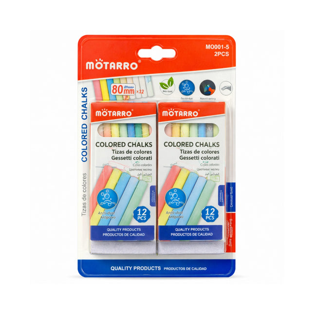 Môtarro colored chalks packaging with colorful chalks inside on a white background