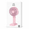 Pink handheld fan on a white box with 'HG DUE' branding