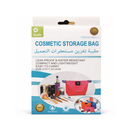 Package of a cosmetic storage bag with product images and text on a white background