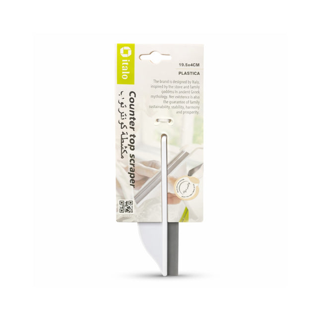 Counter top scraper with packaging on a white background