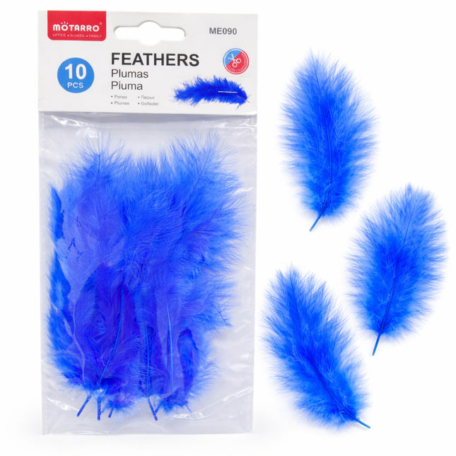 Blue feathers with packaging labeled 'Motarro' on a white background