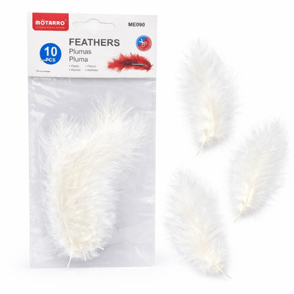 Package of Motarro feathers with a white feather in front