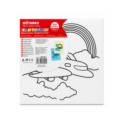 Motarro product packaging with airplane and rainbow design on a white background