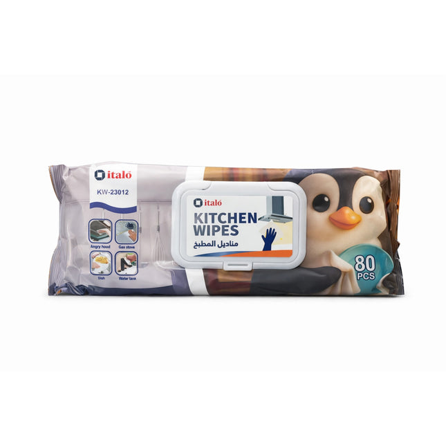 Pack of Italo kitchen wipes with a cartoon penguin character on a white background