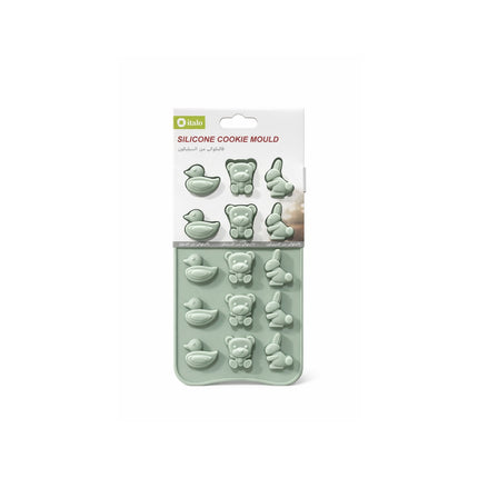 Silicone cookie mould with various shapes on a white background