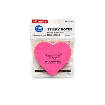 Pack of Motarro pink heart-shaped sticky notes with packaging on a white background